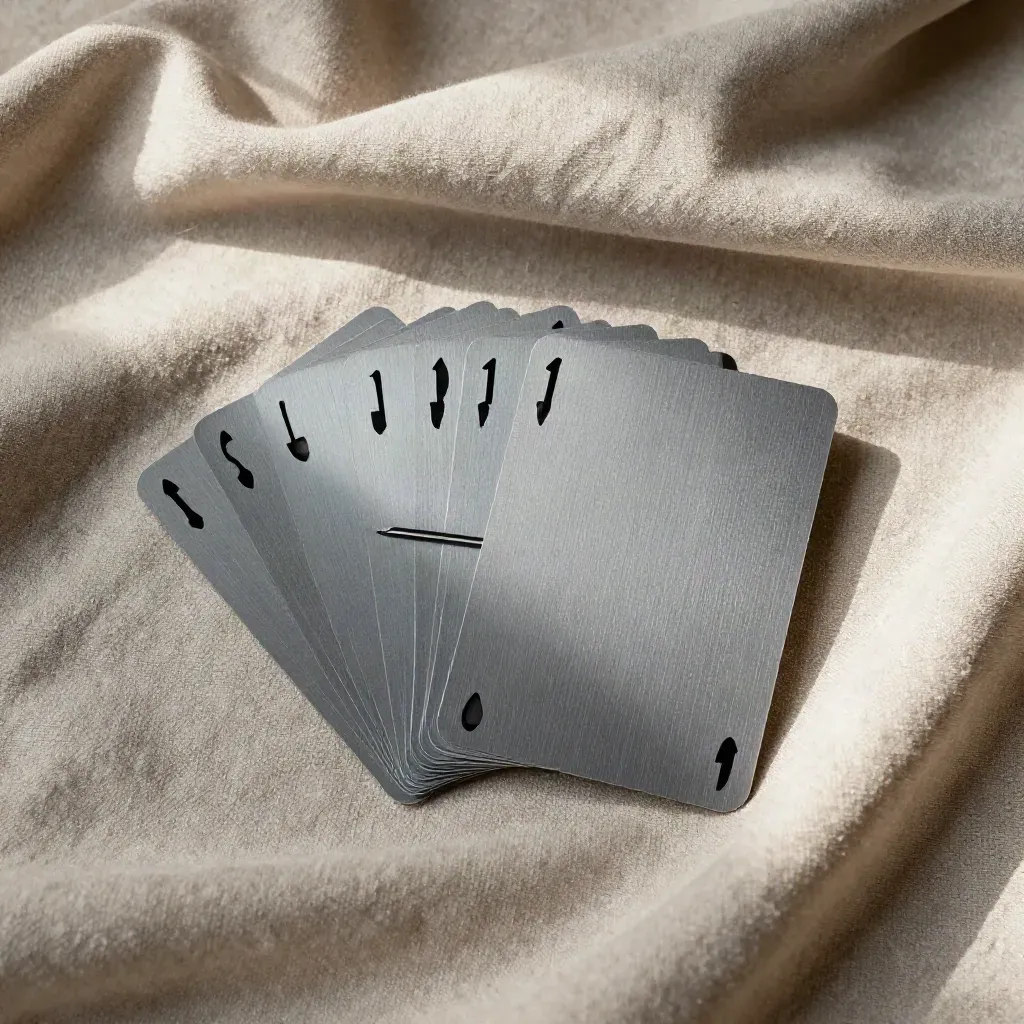 Overhead flatlay of linked planning cards and tabs half nested in pulled-back linen
